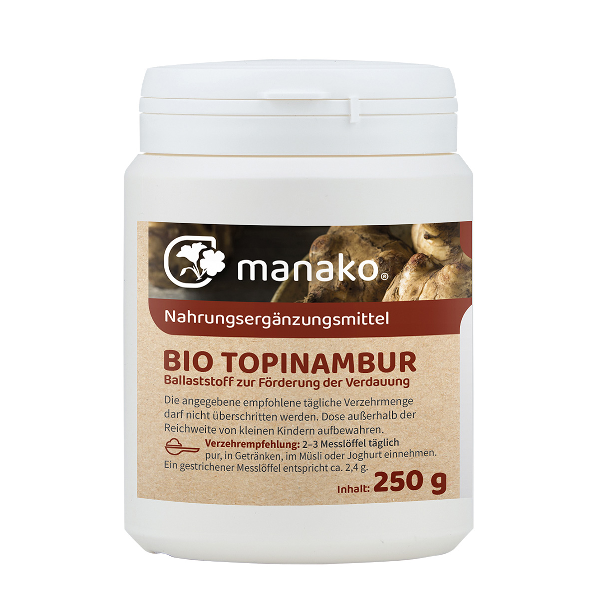 NEU: manako ® prebiotic Bio Topinambur Pulver 250g Dose