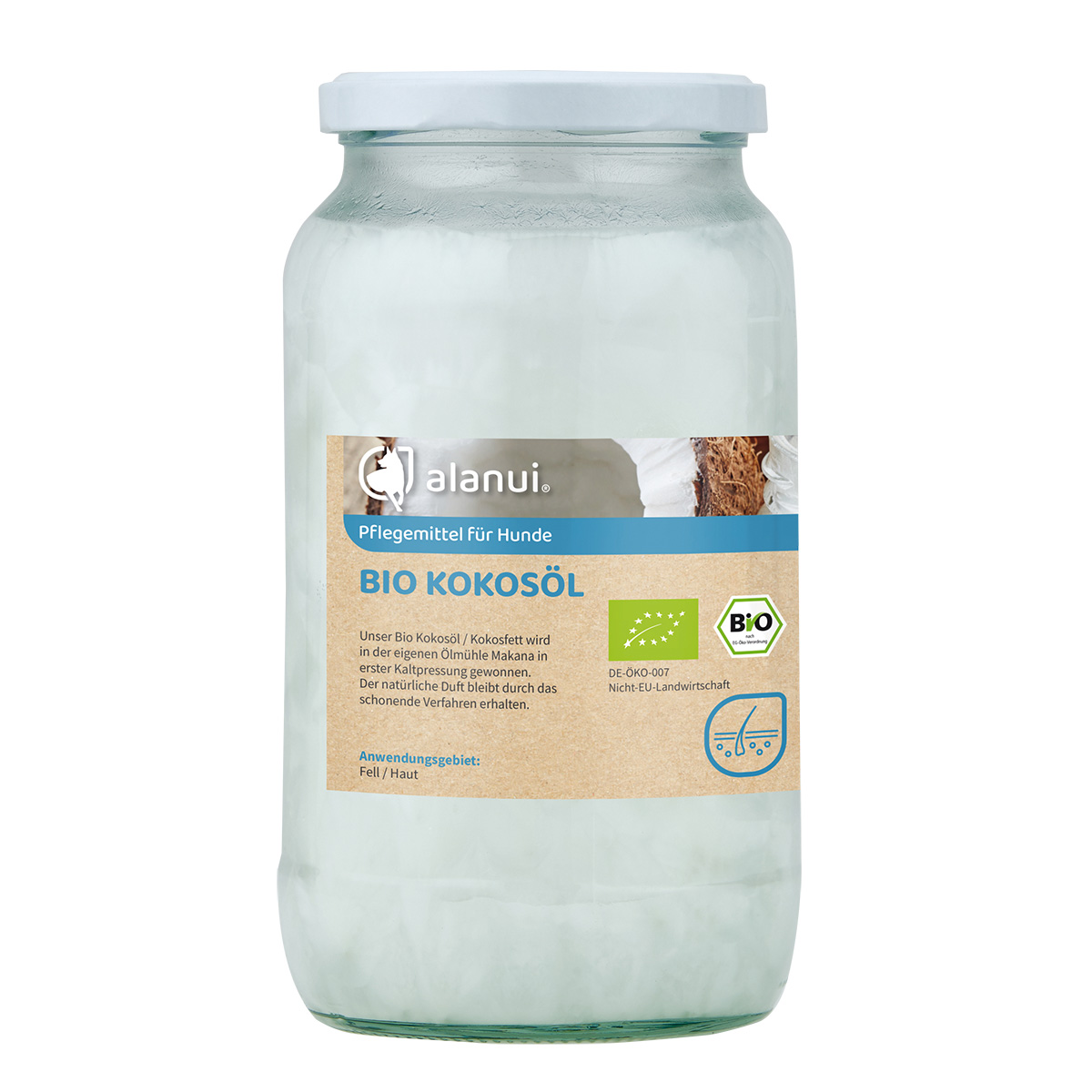alanui BIO Kokosöl / Kokosfett für Hunde, nativ kaltgepresst, 900 ml Glas