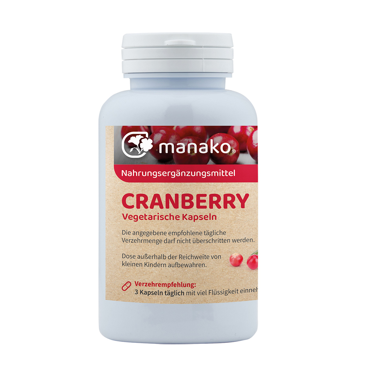 manako Cranberry vegetarische Kapseln, 25:1 Extrakt, 120 Stück, Dose 69 g