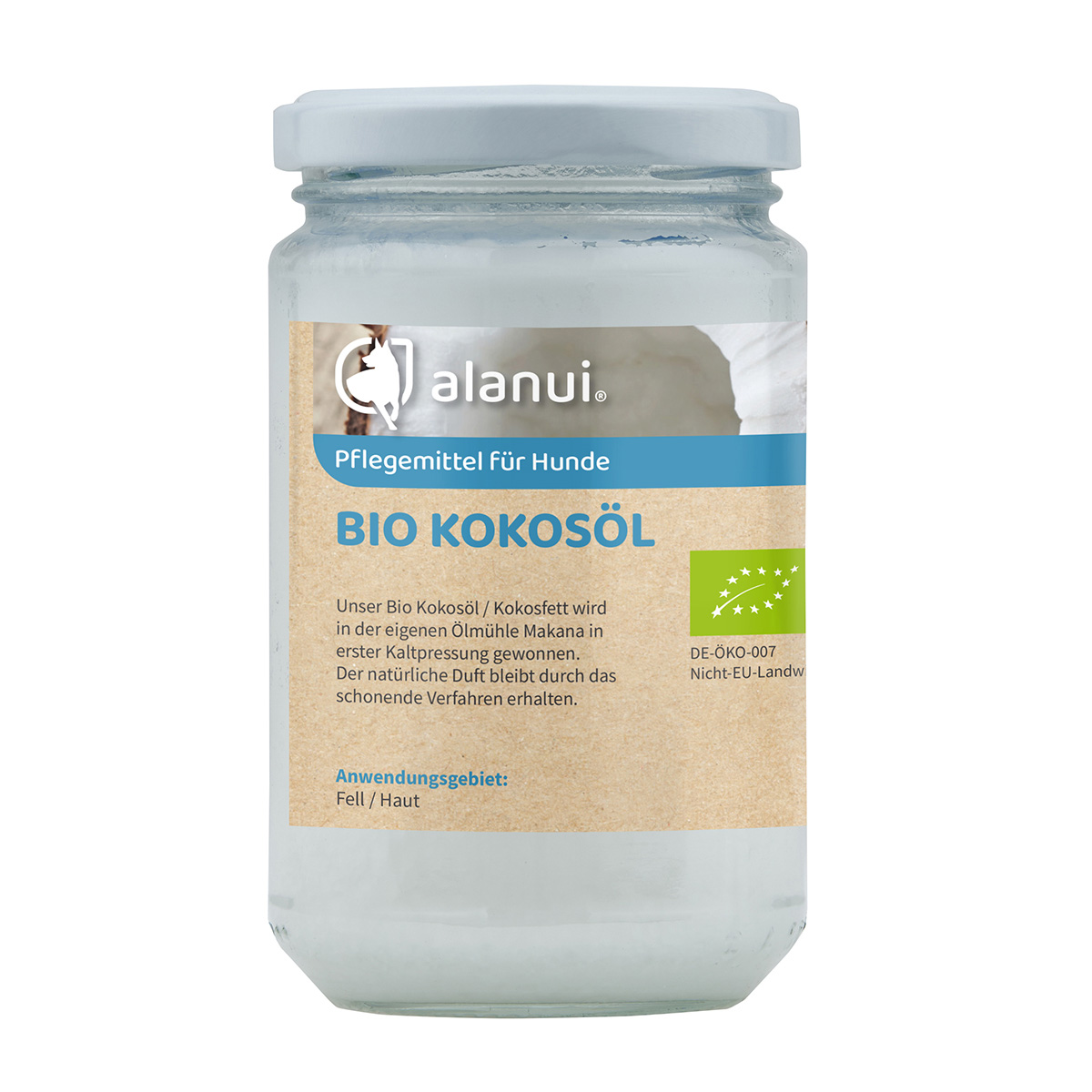 alanui BIO Kokosöl / Kokosfett für Hunde, nativ kaltgepresst, 250 ml Glas