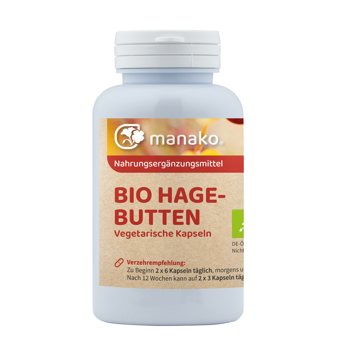 manako BIO Hagebutten vegetarische Kaspeln, 120 Stück a 500 mg, Dose a 72 g