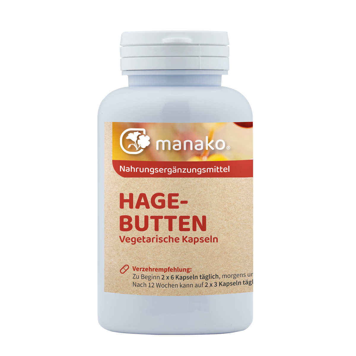 manako Hagebutten vegetarische Kapseln, 120 Stück a 500 mg, Dose a 72 g