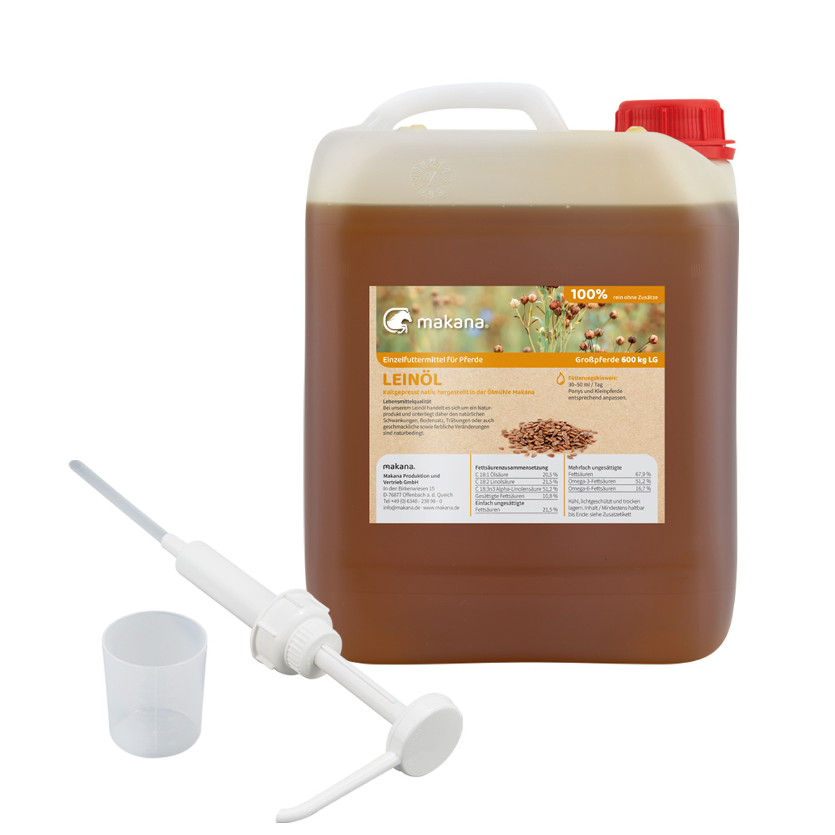 Leinöl für Tiere 5000 ml Kanister mit Dosierpumpe und Messbecher