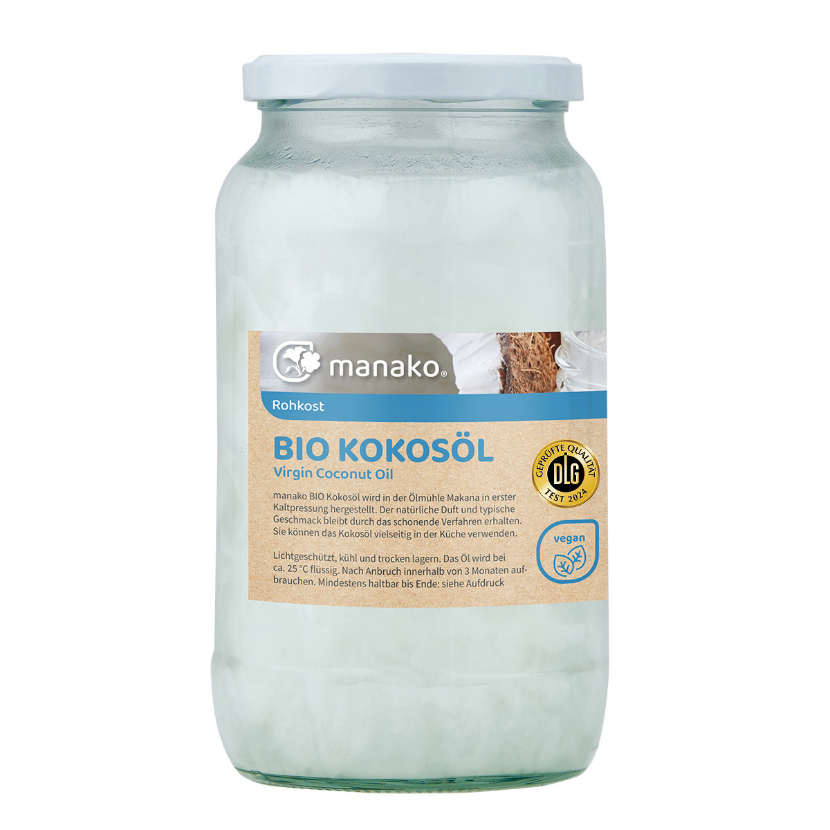 manako BIO Kokosöl/ Kokosfett, nativ kaltgepresst, 900 ml Glas